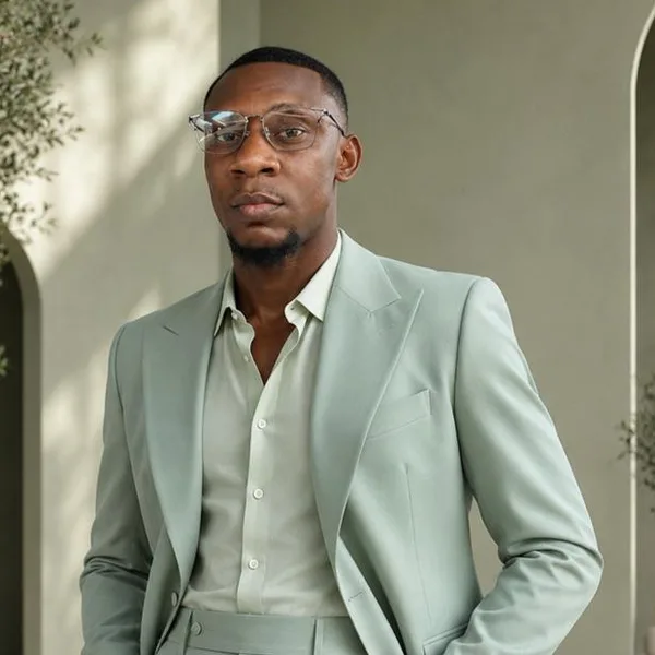 j BOLD in a mint suit, close portrait